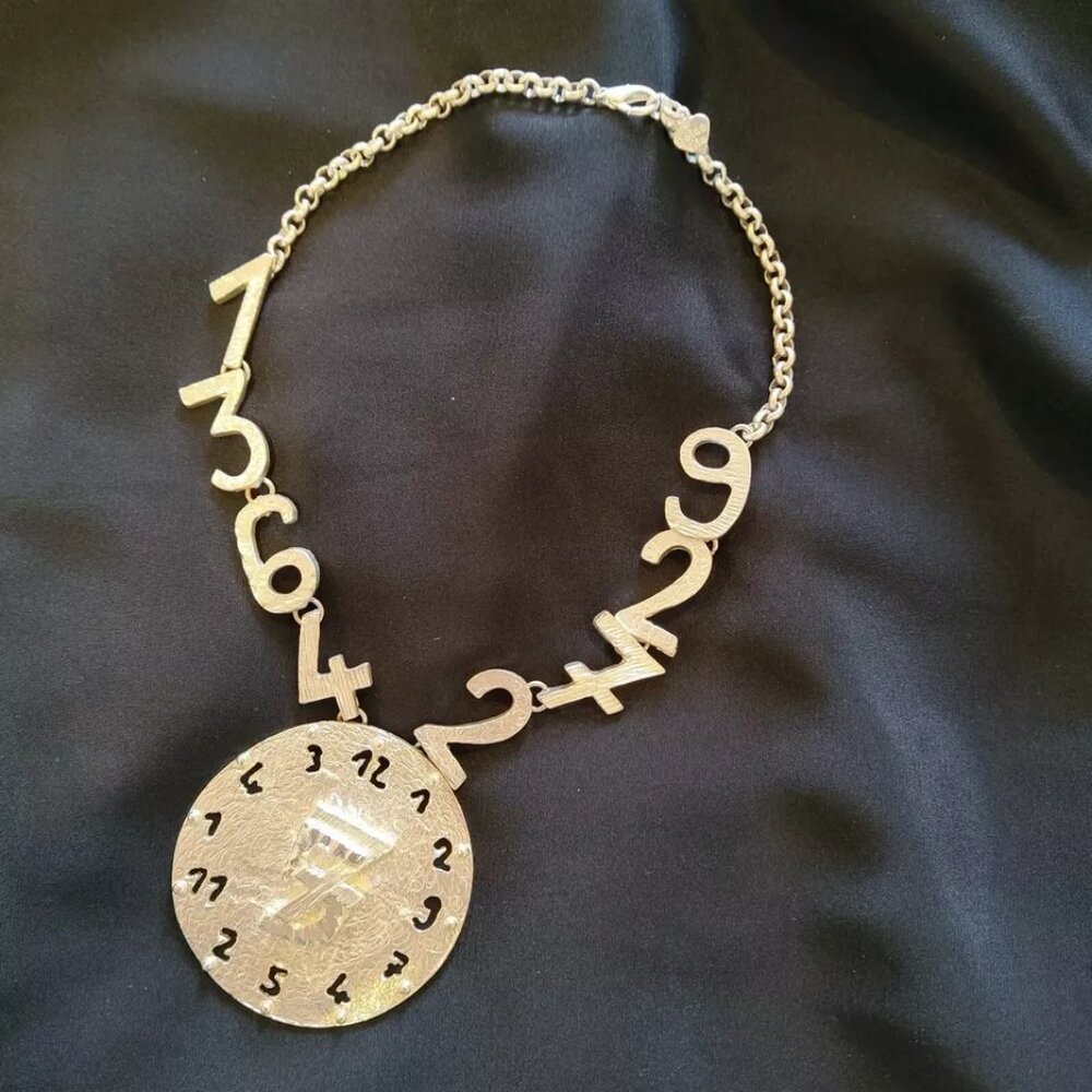 3/$25 Vintage 90s Dolce Vita Clock & Numbers Avant Garde Silver Tone Necklace